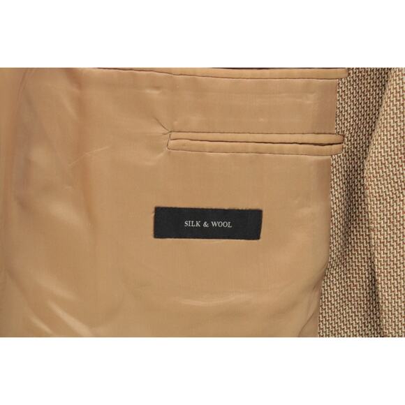 Ermenegildo Zegna Blazer Men's 56R Beige Gold ZigZag Pattern Silk Neiman Marcus - Picture 10 of 14